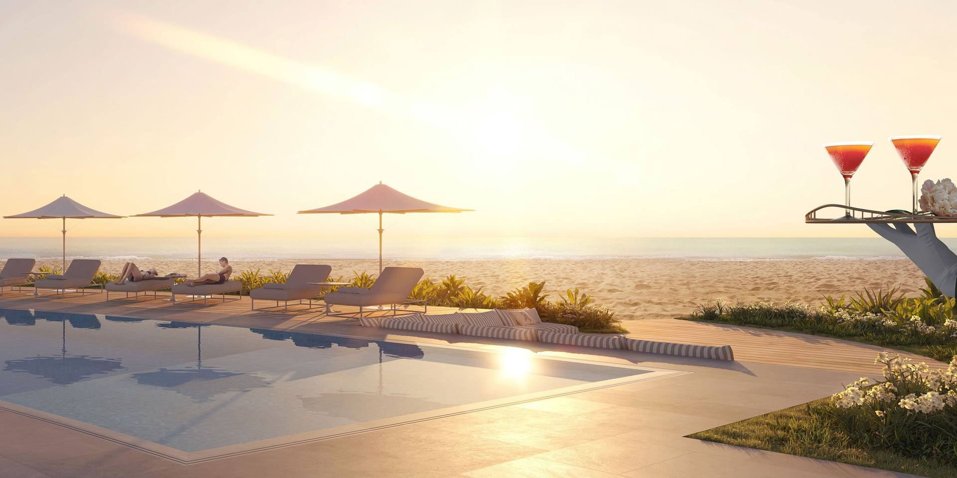 Poolside butler service — The St. Regis Residences, Sunny Isles Beach (artist rendering)