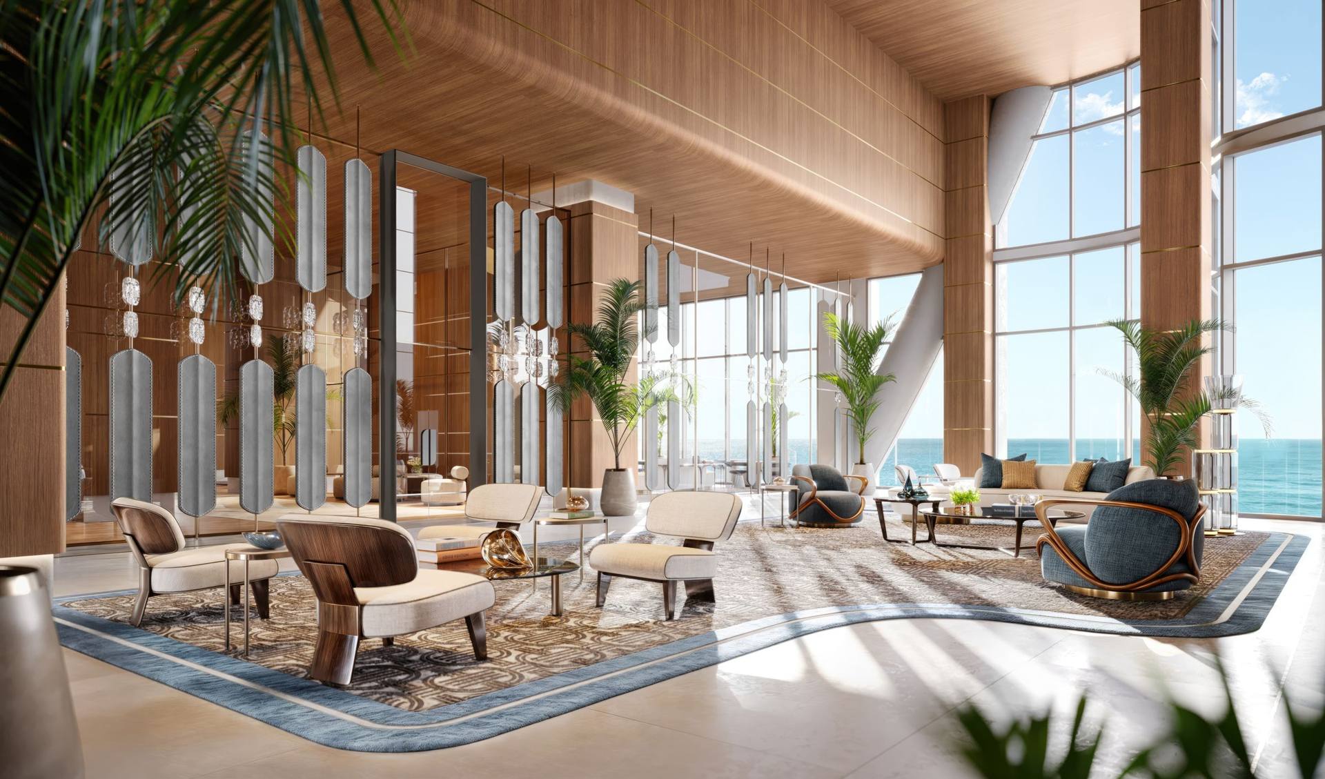 North Tower double-height lobby — The St. Regis Residences, Sunny Isles Beach (artist rendering)