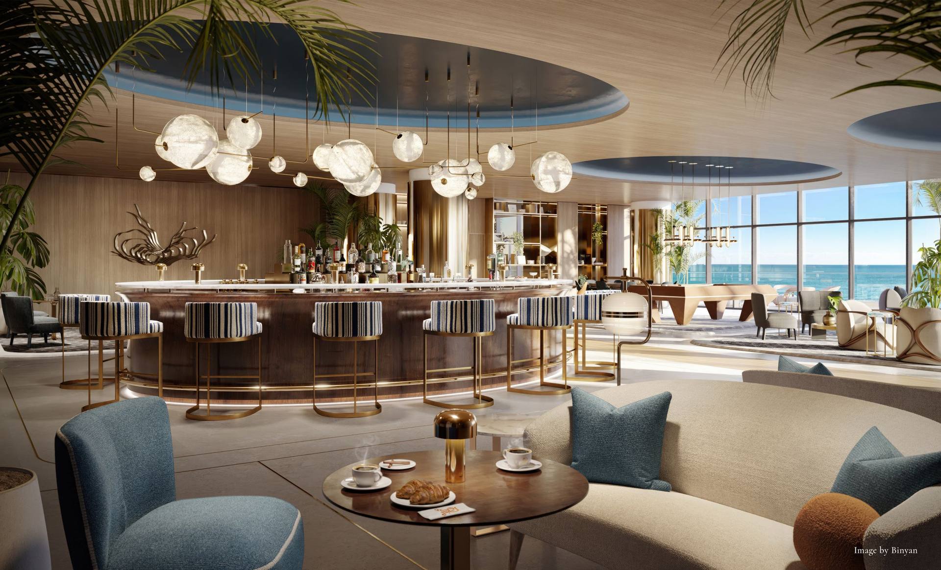 The Ellipse Club bar — The St. Regis Residences, Sunny Isles Beach (artist rendering)