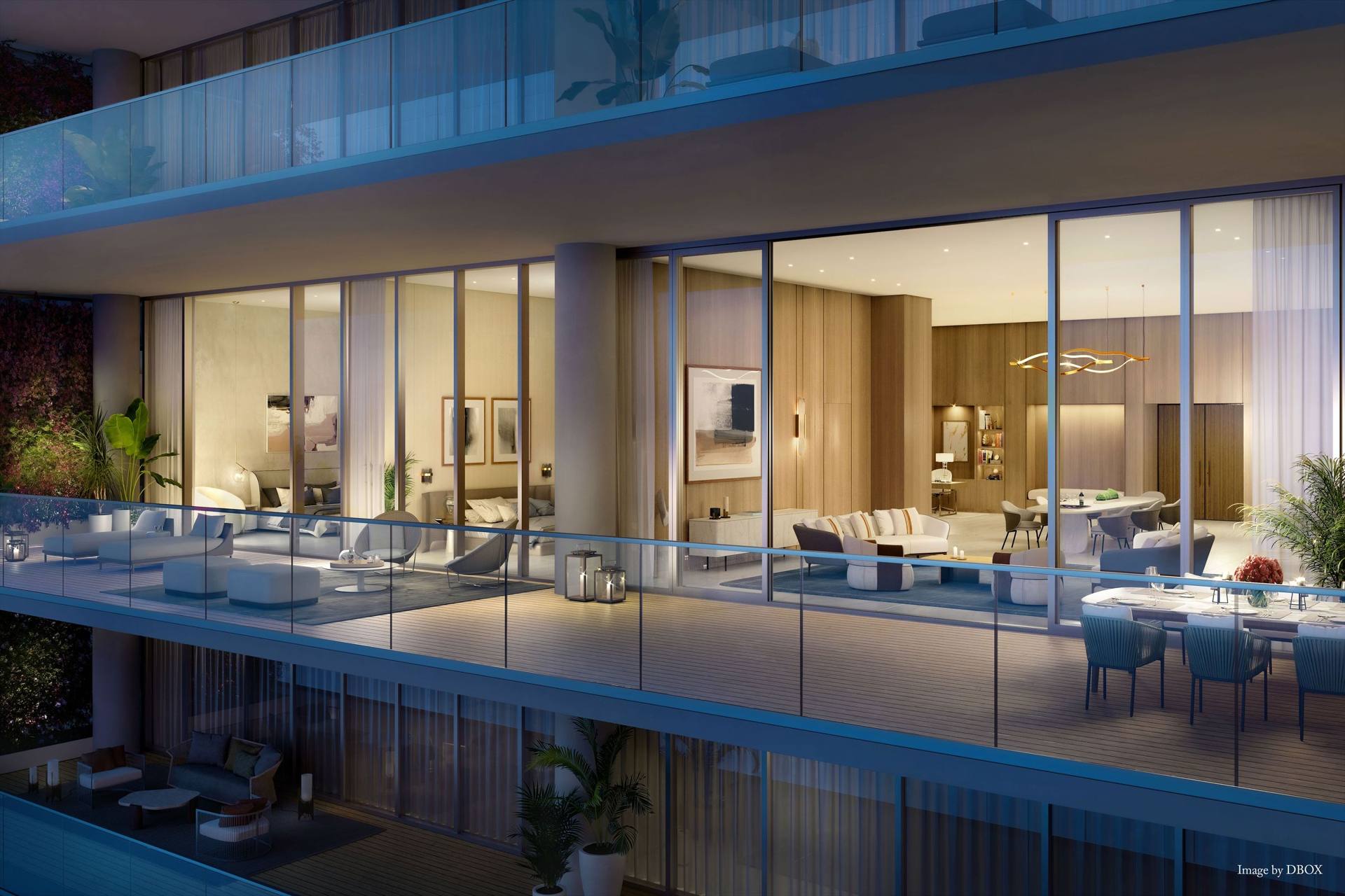 Terrace at dusk, 02 line — The St. Regis Residences, Sunny Isles Beach (artist rendering)