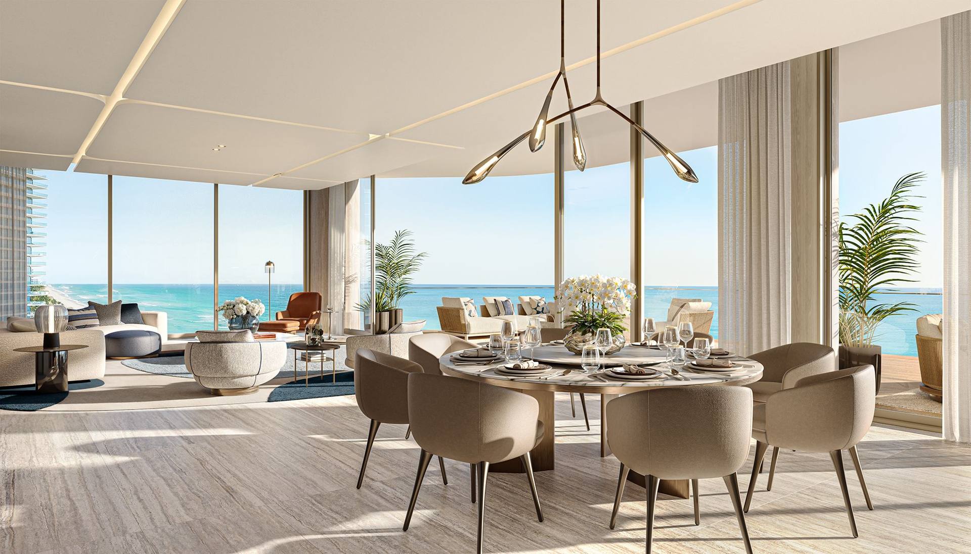 Living room, Residence 3401 — The St. Regis Residences, Sunny Isles Beach (artist rendering)